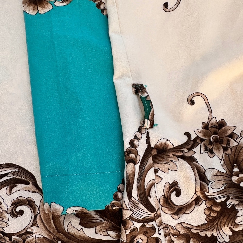 B&Y Women Teal Floral Paisley Scroll Tunic Top Stud Buttons Size 48 (US 16/18) - Picture 11 of 11